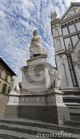 Dante Alighieri statue, Church of Santa Croce_Firenze, Tuscany, Stock Photo