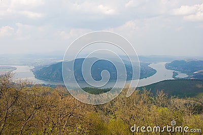 Danube bend in sprint near to Visegrad, Hungary. Stock Photo