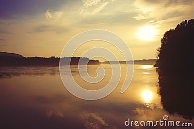 Danube river sunset Stock Photo