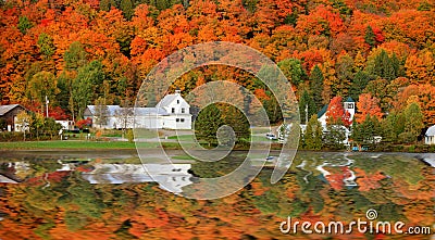 Danville Vermont church from Joes pond Stock Photo