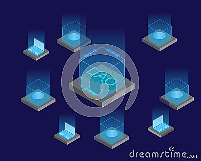 DAO or Decentralized Autonomous Organization with smart contract to control leadership by code and blockchain Vector Illustration