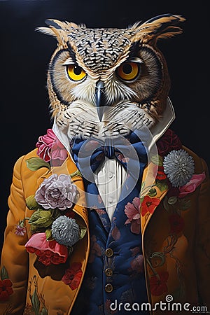Dapper Owls: A Portrait of Elegance and Business Savvy in Gilded Stock Photo