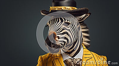 A Dapper Zebra in a Suit and Top Hat Stock Photo