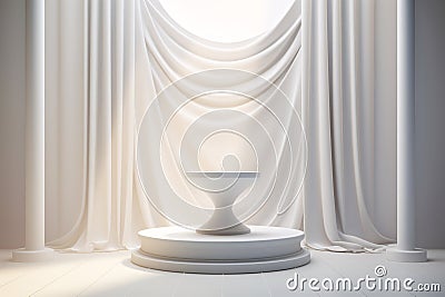 Dappled Light Product Display, 3D Podium in Elegant White Setting Stock Photo