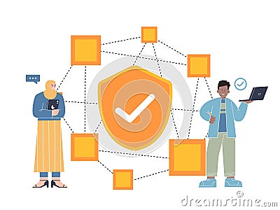 dApps decentralized applications software with block chain technology connected spread Vector Illustration