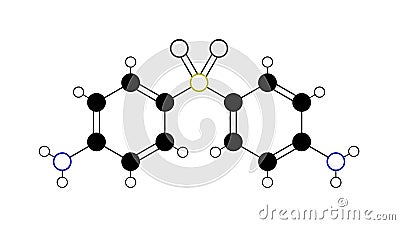 dapsone molecule, structural chemical formula, ball-and-stick model, isolated image antimycobacterials Stock Photo