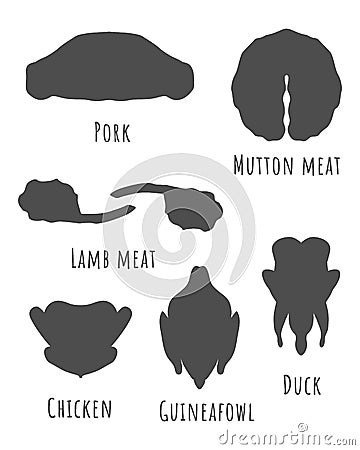 Dar grey poultry and raw meat icons Vector Illustration