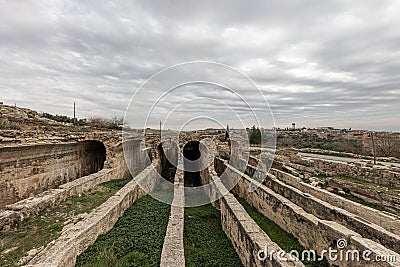 Dara Ancient City. Dara aqueducts, tare cisterns. Ancient Water Channels in the Ancient City of Dara in Mardin, Turkey Stock Photo