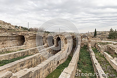 Dara Ancient City. Dara aqueducts, tare cisterns. Ancient Water Channels in the Ancient City of Dara in Mardin, Turkey Stock Photo