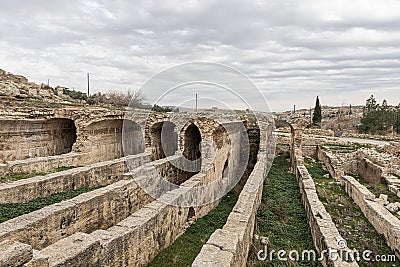 Dara Ancient City. Dara aqueducts, tare cisterns. Ancient Water Channels in the Ancient City of Dara in Mardin, Turkey Stock Photo