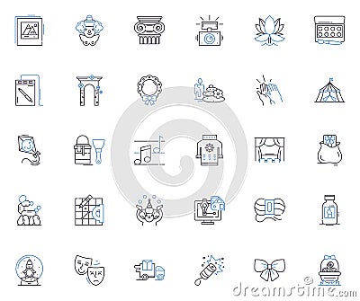 Daring passions line icons collection. Adventure, Courage, Risk, Exploration, Ambition, Driven, Fearless vector and Vector Illustration