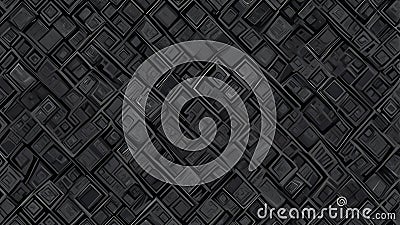 Dark abstract background featuring a geometric pattern of nested squares and rectangles in varying sizes Stock Photo