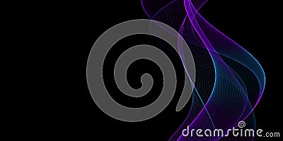 Dark abstract background with glowing wave. Shiny moving lines design element. Modern purple blue gradient flowing wave lines. Fut Stock Photo
