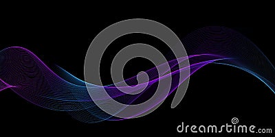 Dark abstract background with glowing wave. Shiny moving lines design element. Modern purple blue gradient flowing wave lines. Fut Stock Photo