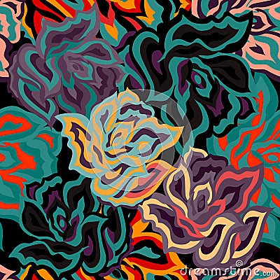 Dark abstract colored roses seamless pattern Vector Illustration