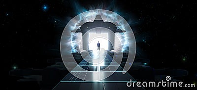 Dark abstract Sci Fi path with Outer Space in background. Stock Photo