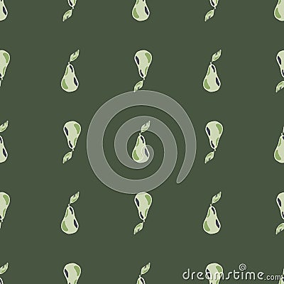 Dark abstract seamless pattern with decorative simple pear silhouettes. Green olive background Stock Photo