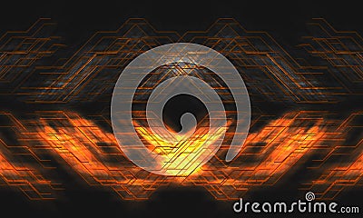 Dark abstract technology background with fire and smoke. Hi-tech futuristic gaming banner design concept. Vector Illustration