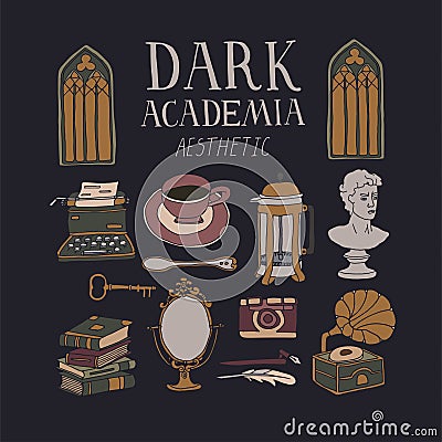 Dark Academia aesthetic concept Vector Illustration