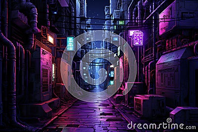 .Dark Alley in Cyberspace, Hyper Detailed Digital Art Stock Photo