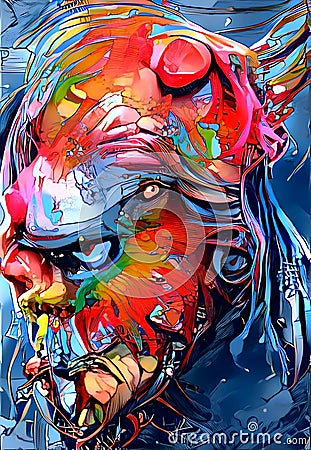 The Dark Allien warrior-generative abstract colorful artwork Stock Photo