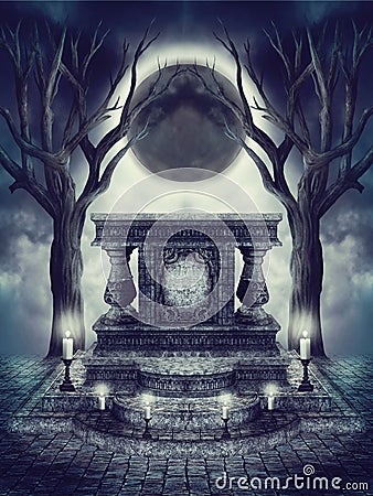 Dark altar and moon eclipse Stock Photo