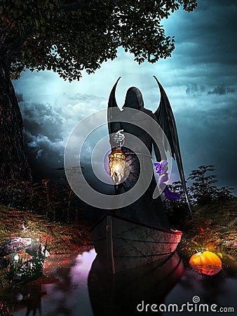 Dark Angel and lantern Stock Photo