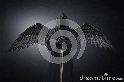 Dark angel with medieval sword Stock Photo