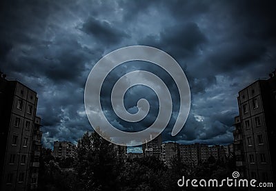 Dark apocalyptic view of a city Stock Photo