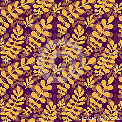Dark autumn leaves pattern. Vector seamless texture in orange color. Can be used for wrapping, textile and package design. Vector Illustration