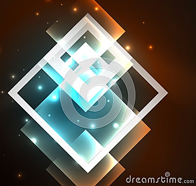 Dark background design with squares and shiny glowing effects Vector Illustration
