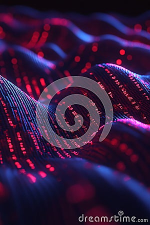 A dark background with glowing digital binary code streams. Stock Photo