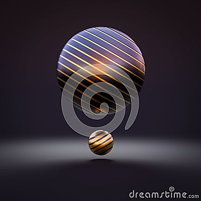Dark background with gold and black spheres with grooves Stock Photo