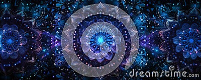 A dark background with intricate, glowing mandala patterns, creating a mystical and enchanting Stock Photo