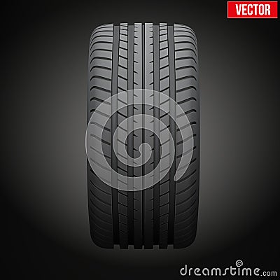 Dark background Realistic rubber tire symbol. Vector Illustration