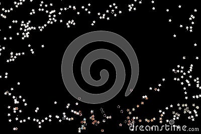 Dark background with shiny silver glitter frame, small stars sparkles top view Stock Photo