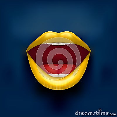 Dark Background of Womans mouth with open lips. Vector Illustration