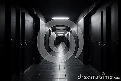 Dark backroom, many ways empty and labyrinth. AI generative Stock Photo