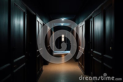 Dark backroom, many ways empty and labyrinth. AI generative Stock Photo