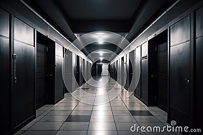 Dark backroom, many ways empty and labyrinth. AI generative Stock Photo