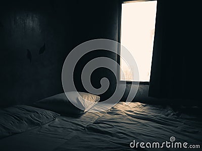 Dark bedroom and window light. Stock Photo