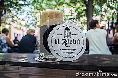 Dark Beer in U Fleku Beer Garden in Prague, Czech Republic Editorial Stock Photo