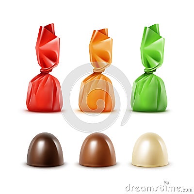 Dark Bitter White Milk Chocolate Candies Red Orange Foil Wrapper Vector Illustration