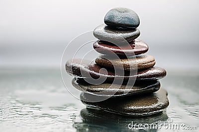 Dark or black rocks on water, background for spa, relax or wellness therapy Stock Photo