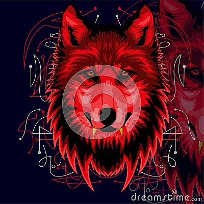 DARK BLOOD WOLF DESIGN GEOMETRIC VECTOR Vector Illustration