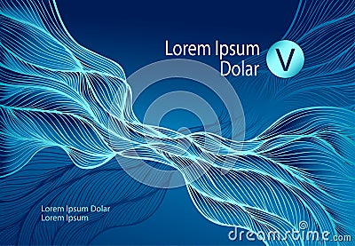 Dark Blue Abstract Background with Wave or Smoke or folds Vector Illustration