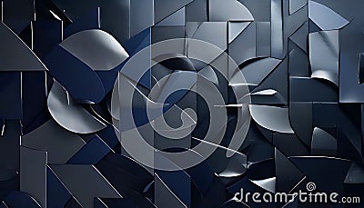 Dark blue abstract geometric shapes create a dynamic three-dimensional layered effect Stock Photo