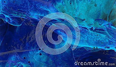 Dark blue alcohol ink neon abstract background. Deep glow flow liquid watercolor paint splash texture effect illustration for card Cartoon Illustration