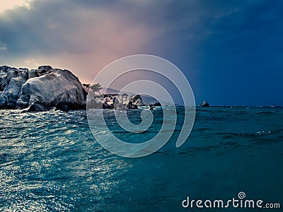 Dark blue atmosphere on the sea before the storm Stock Photo