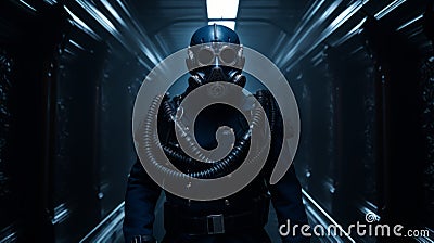 Dark Blue Bane Walking Through Corridor - Artistic Image Creation Stock Photo